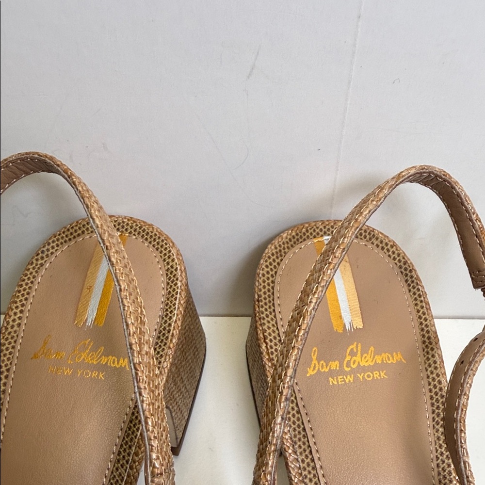 Sam Edelman Terra Tan Woven Slingback Block Heels - Picture 8 of 9